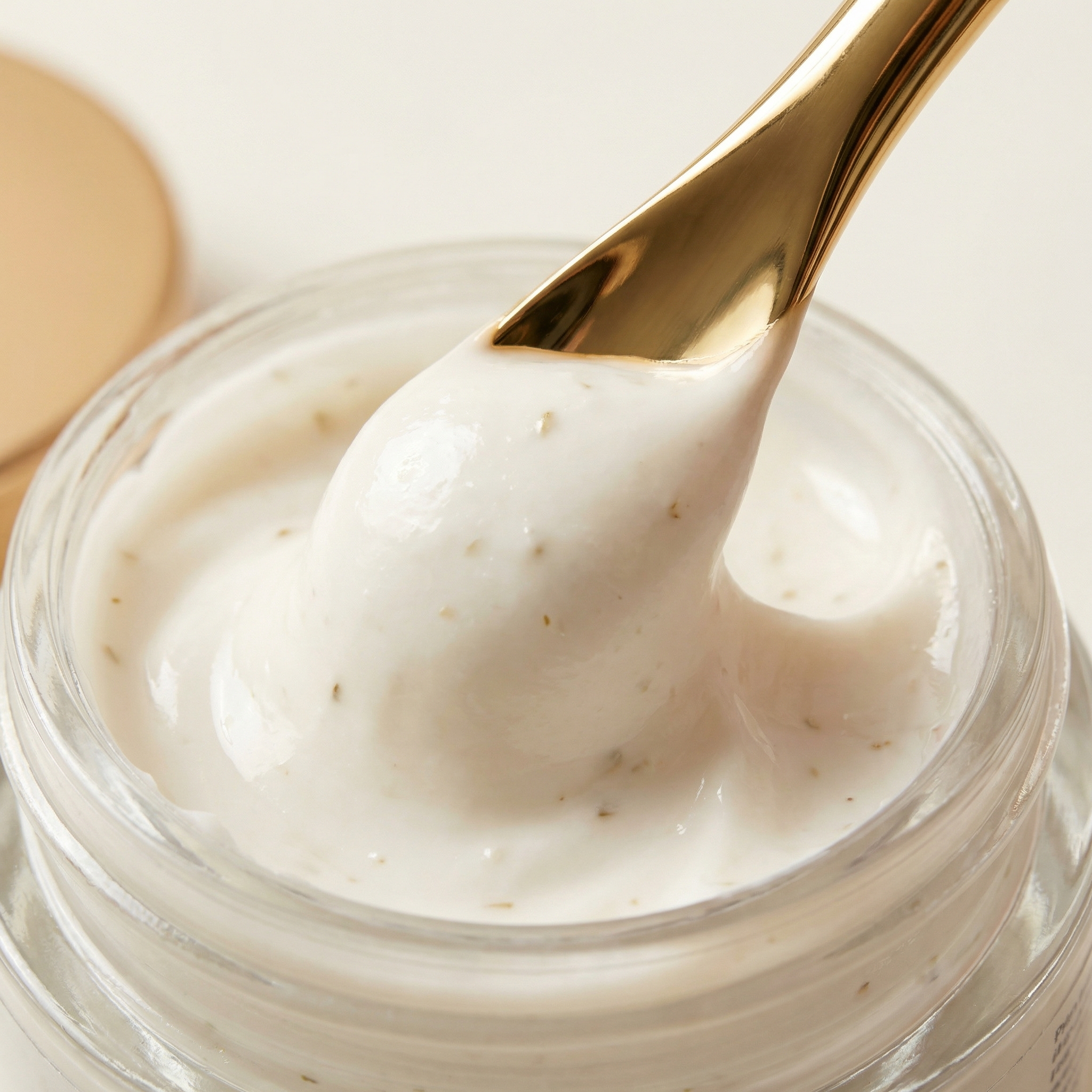 Rich cream texture close-up with gold spatula