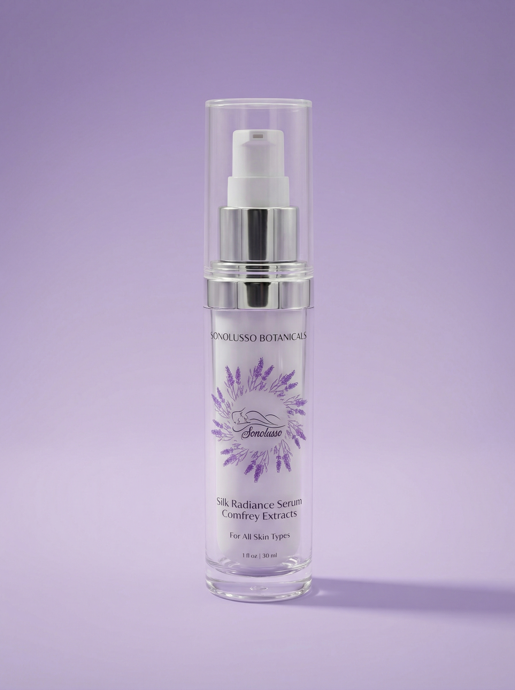 Silk Radiance Serum bottle with rosehip oil