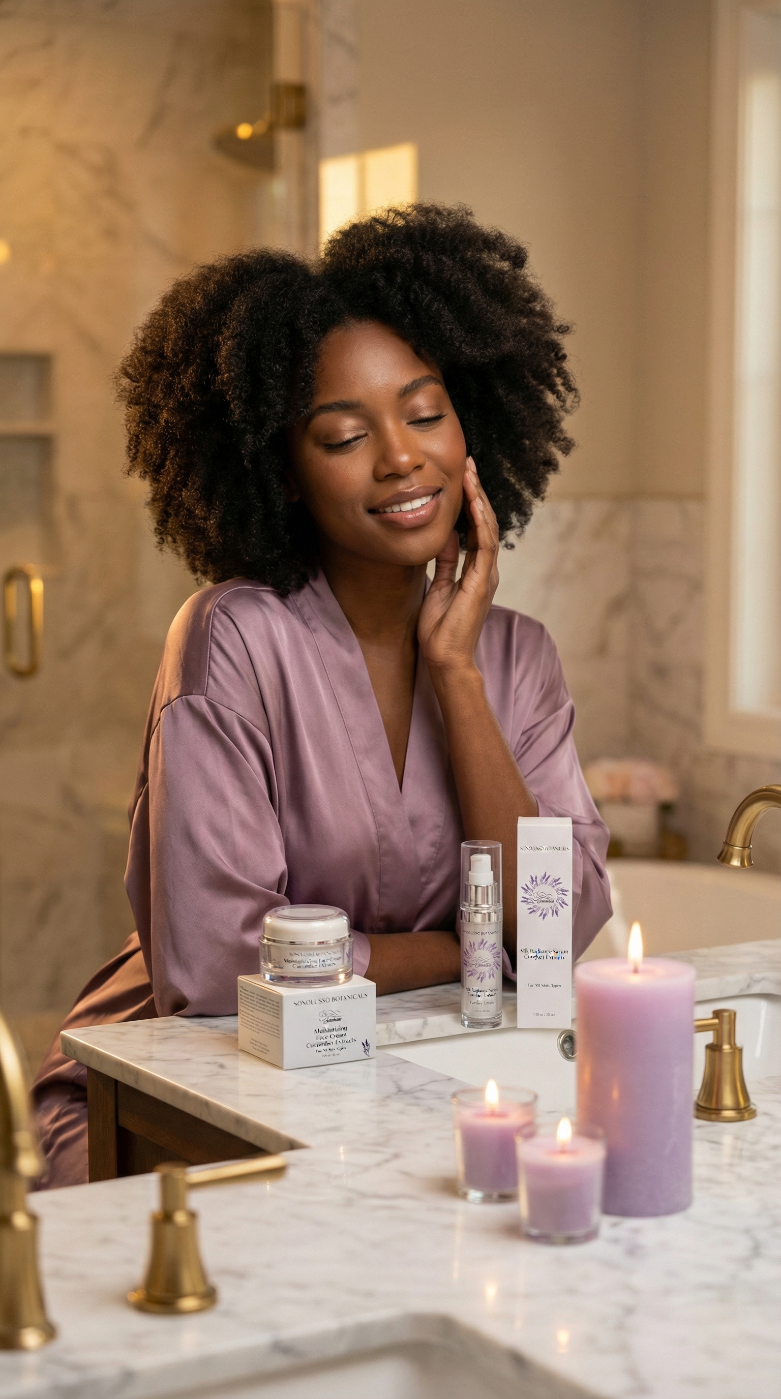 Woman enjoying Sonolusso evening skincare ritual